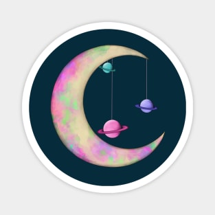 Colorful Moon with Planets Magnet